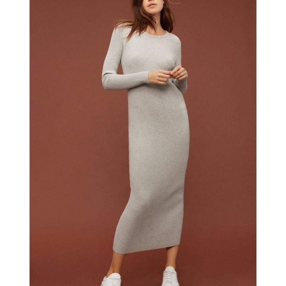 BABATON Streep Sweater Dress Grey Maxi ARITZIA